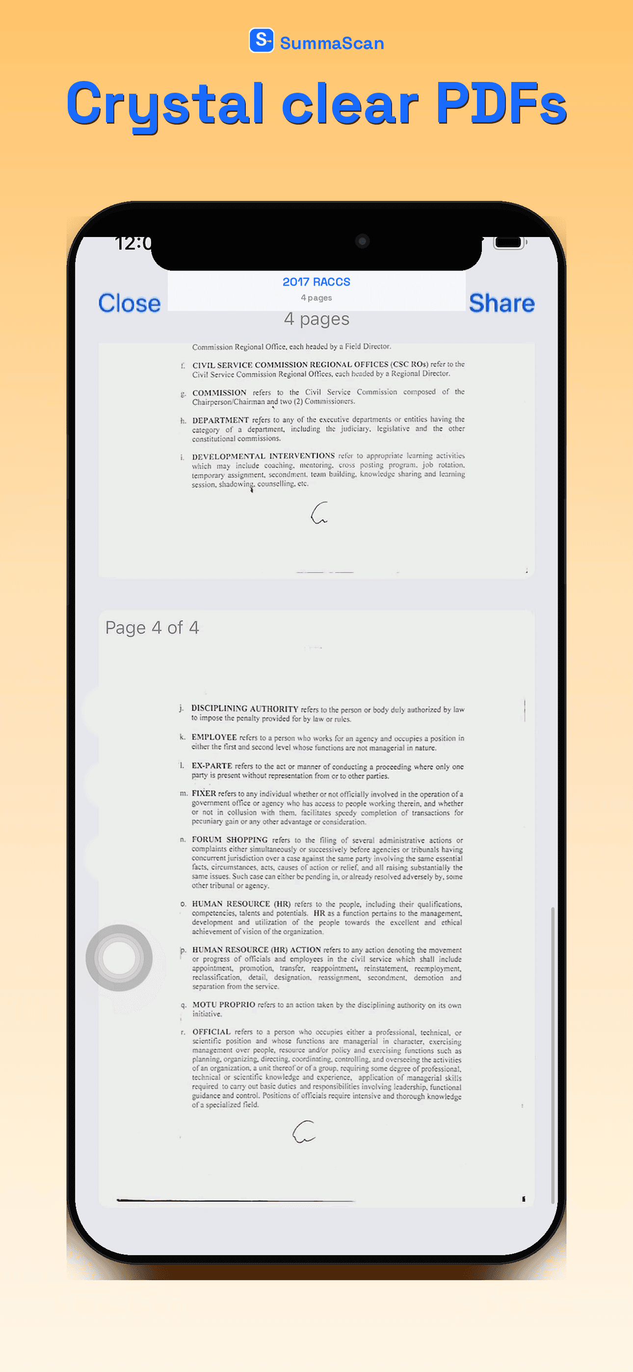 SummaScan PDF export of a scanned document