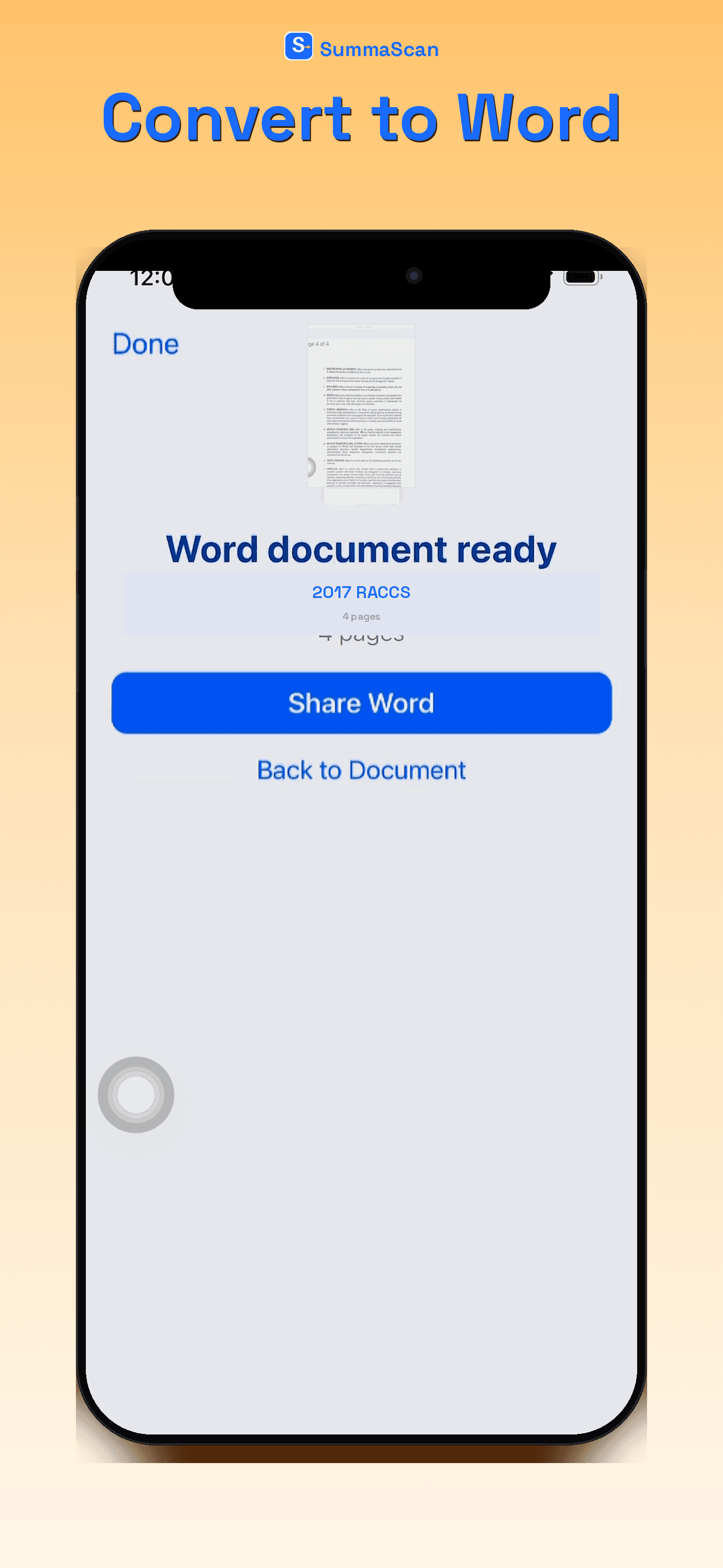 SummaScan Word export of a scanned document